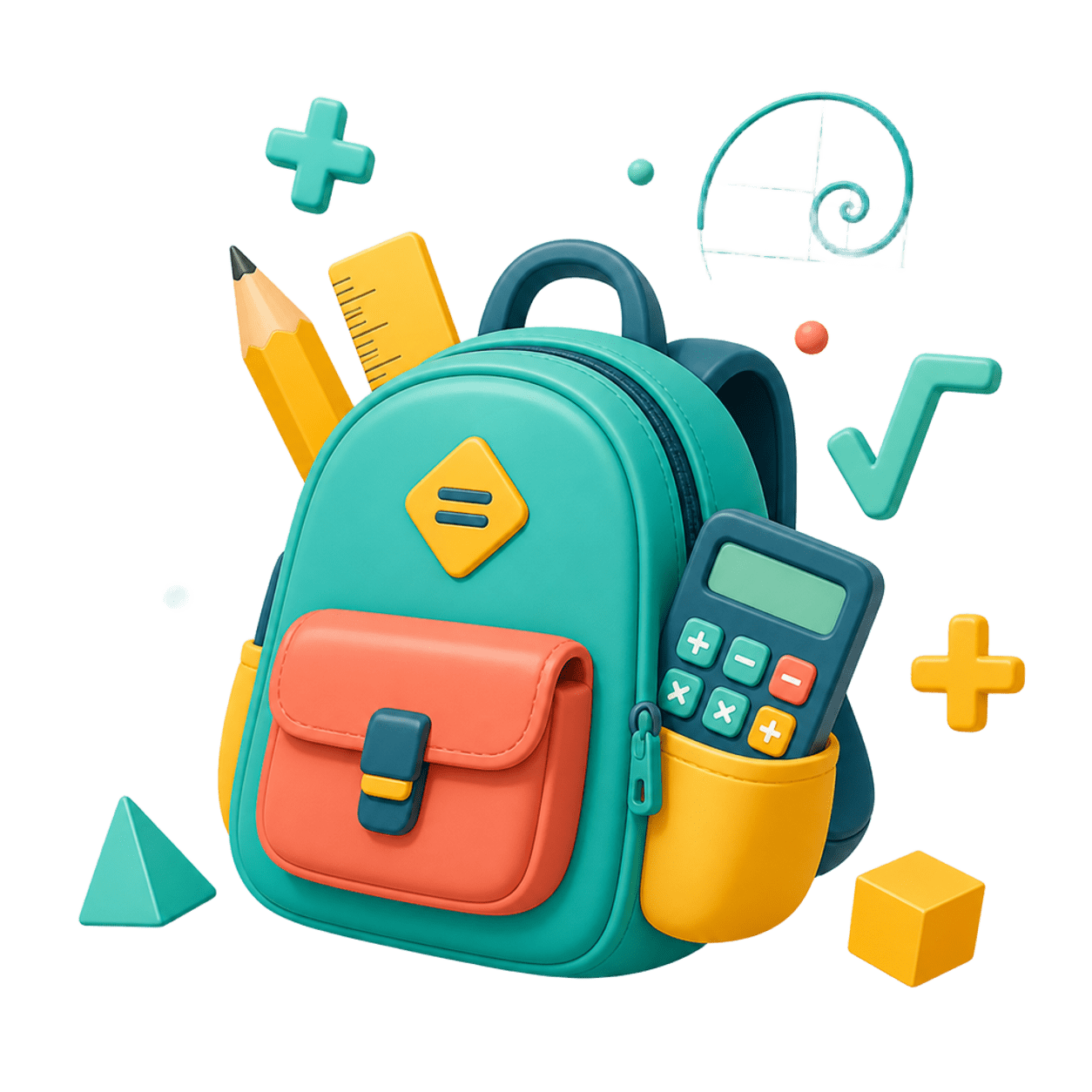 Mochila escolar com materiais de matemática